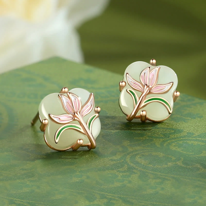 KarmaRipple's Hetian Jade Magnolia Chalcedony 925 Sterling Silver Butterfly Gourd Fortune Earrings p16