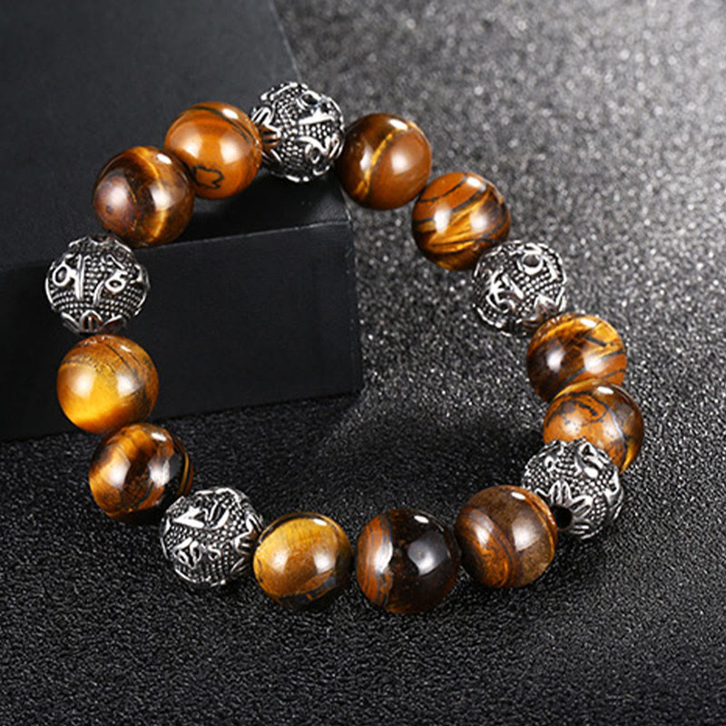 KarmaRipple's Authentic Lava Rock Tiger Eye Titanium Steel Six-True-Words Om Mani Padme Hum Balancing Bracelet p19