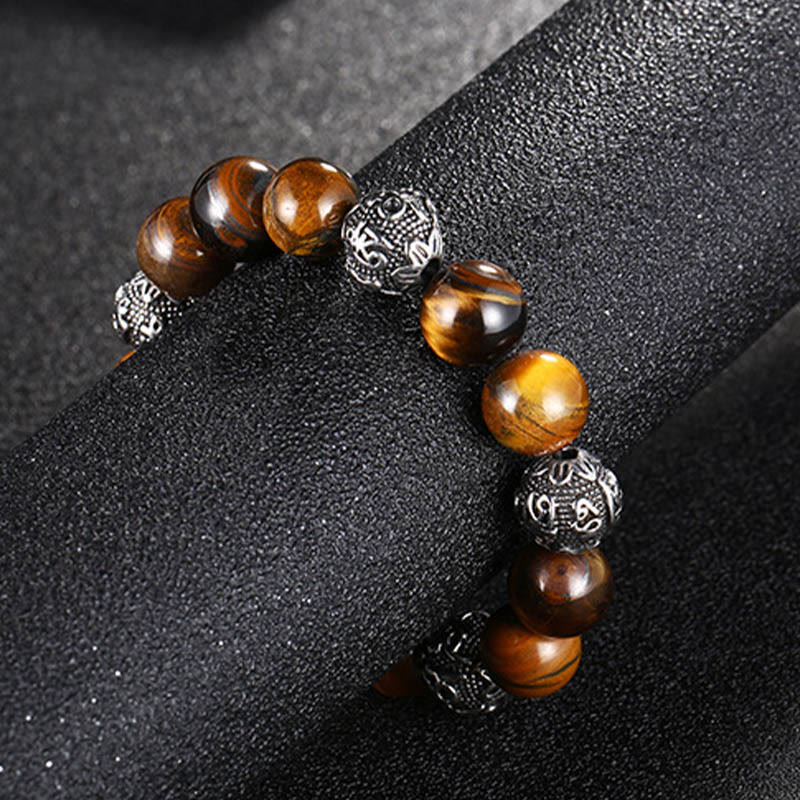 KarmaRipple's Authentic Lava Rock Tiger Eye Titanium Steel Six-True-Words Om Mani Padme Hum Balancing Bracelet p10
