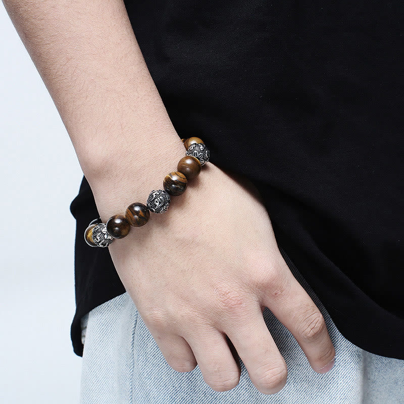 KarmaRipple's Authentic Lava Rock Tiger Eye Titanium Steel Six-True-Words Om Mani Padme Hum Balancing Bracelet p15