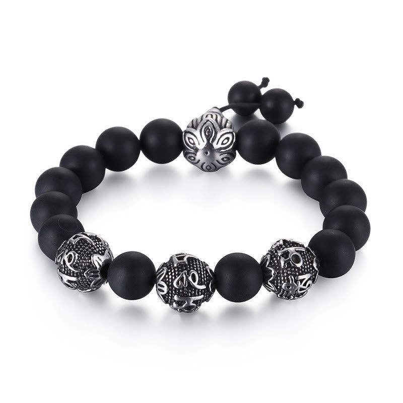 KarmaRipple's Authentic Tiger Eye Lava Rock Black Obsidian Titanium Steel Six-True-Words Om Mani Padme Hum Protection Bracelet p24