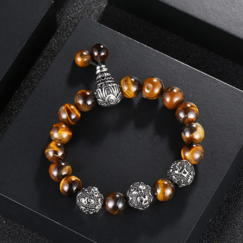 KarmaRipple's Authentic Tiger Eye Lava Rock Black Obsidian Titanium Steel Six-True-Words Om Mani Padme Hum Protection Bracelet p4