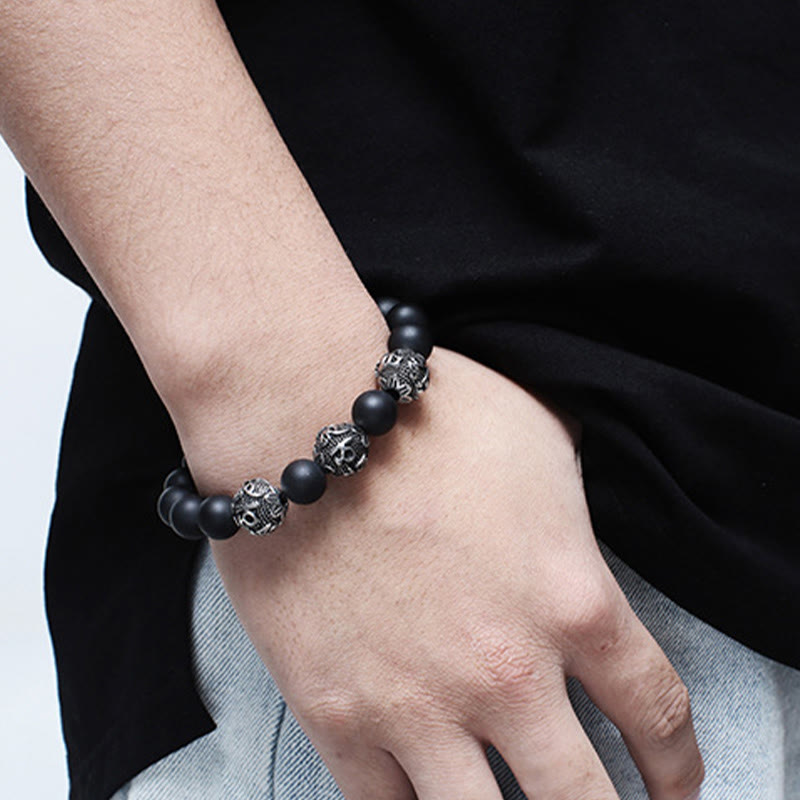 KarmaRipple's Authentic Tiger Eye Lava Rock Black Obsidian Titanium Steel Six-True-Words Om Mani Padme Hum Protection Bracelet p16