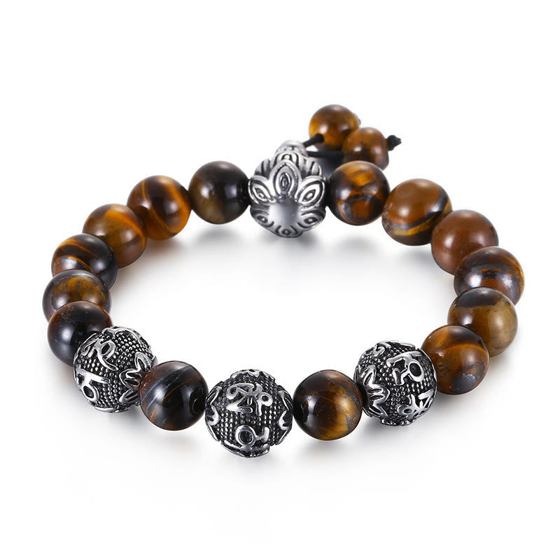 KarmaRipple's Authentic Tiger Eye Lava Rock Black Obsidian Titanium Steel Six-True-Words Om Mani Padme Hum Protection Bracelet p5