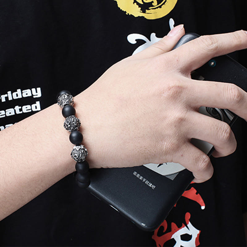 KarmaRipple's Authentic Tiger Eye Lava Rock Black Obsidian Titanium Steel Six-True-Words Om Mani Padme Hum Protection Bracelet p17