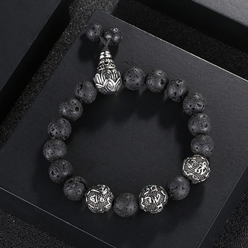 KarmaRipple's Authentic Tiger Eye Lava Rock Black Obsidian Titanium Steel Six-True-Words Om Mani Padme Hum Protection Bracelet p12