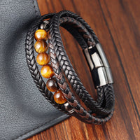 KarmaRipple's Tiger Eye Stone Protection Leather Bracelet