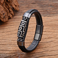 KarmaRipple's Tibetan Nine-Eye Dzi Bead Wealth Leather Buckle Bracelet