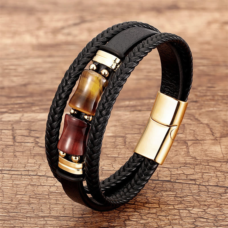KarmaRipple's Tiger Eye Bamboo Stone Integrity Courage Multi-layer Leather Bracelet p26