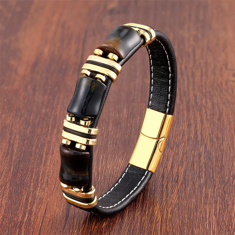 KarmaRipple's Tiger Eye Three Bamboo Stone Protection Power Leather Bracelet p29