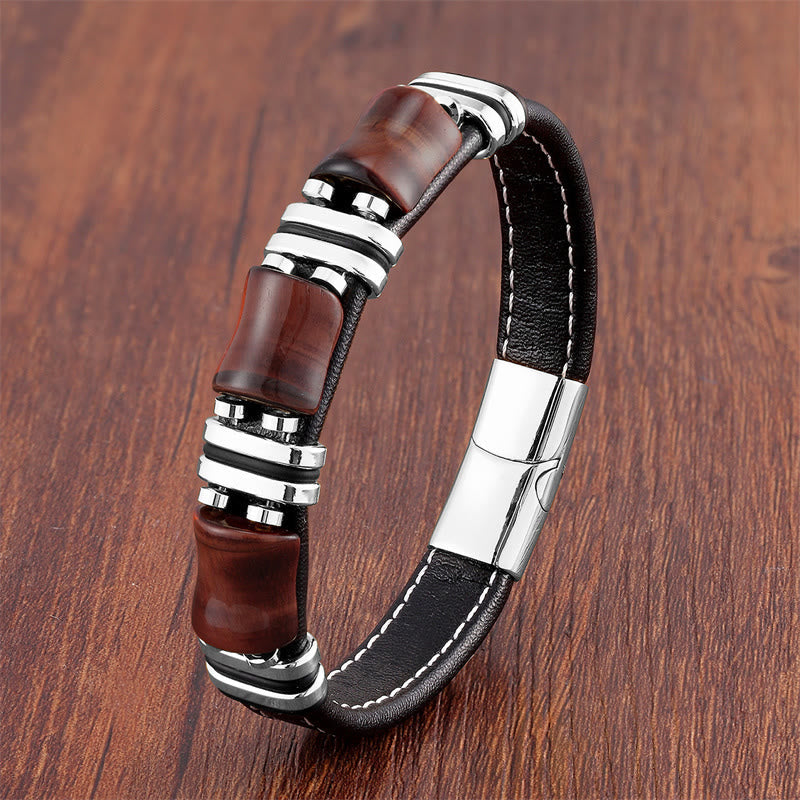 KarmaRipple's Tiger Eye Three Bamboo Stone Protection Power Leather Bracelet p6