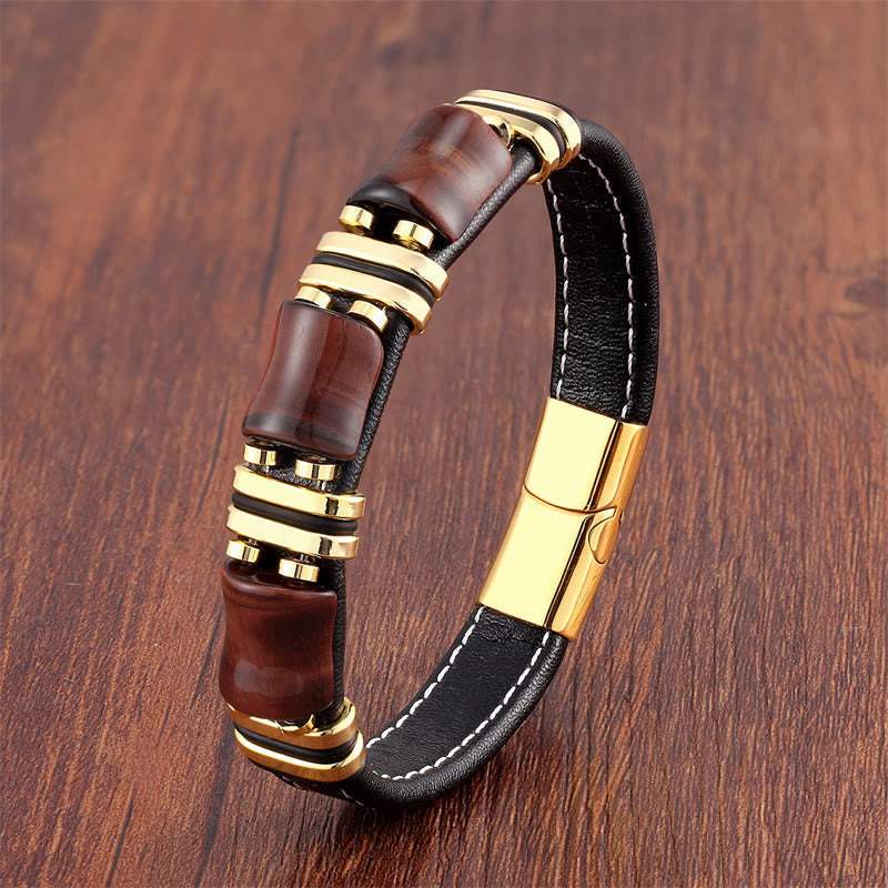 KarmaRipple's Tiger Eye Three Bamboo Stone Protection Power Leather Bracelet p35