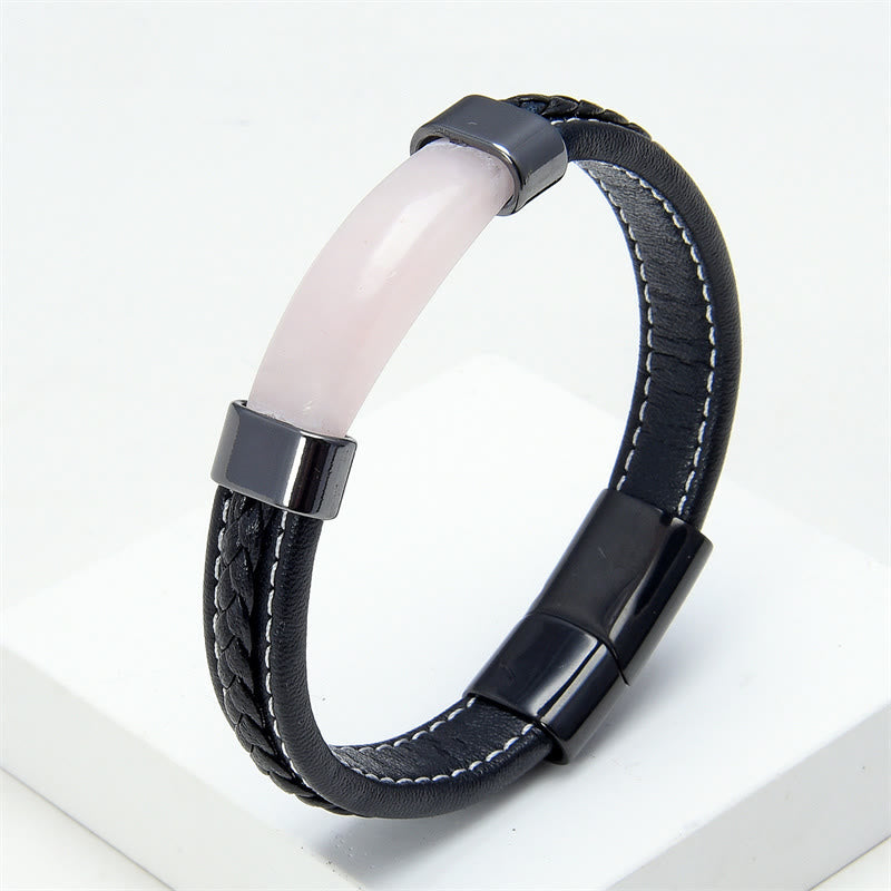 KarmaRipple's Lazurite Tiger Eye Rhodonite Hematite Black Onyx Stone Balance Leather Bracelet p33