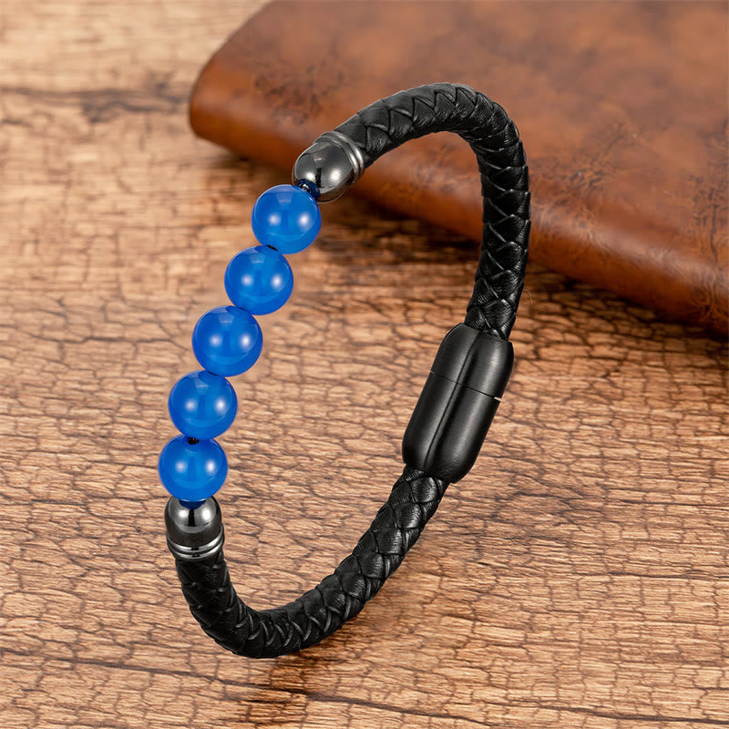 KarmaRipple's Blue Agate Tiger Eye Lava Rock Black Onyx Lazurite Bead Protection Leather Bracelet p31