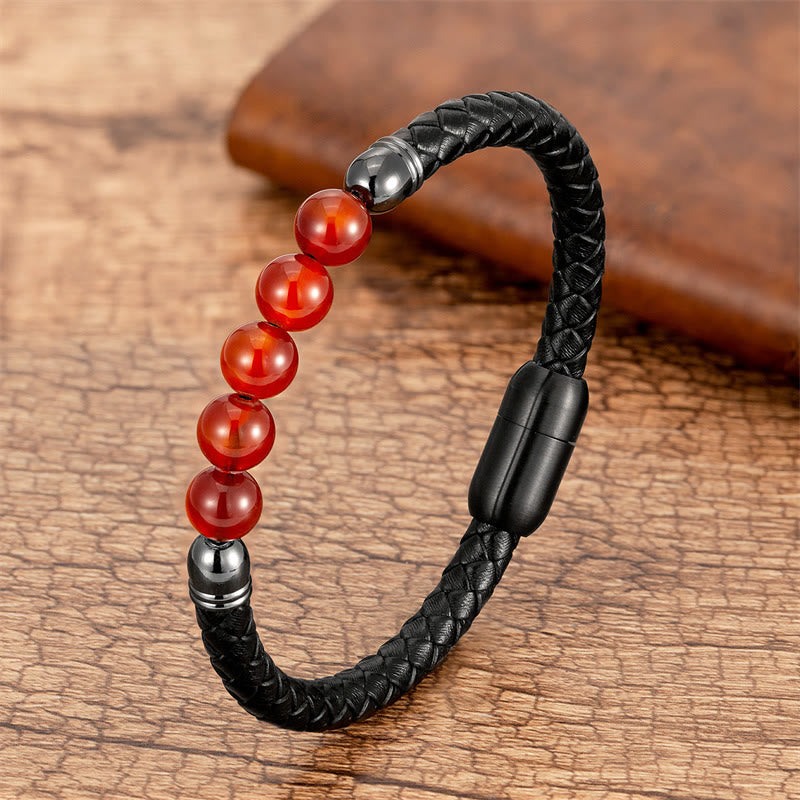 KarmaRipple's Blue Agate Tiger Eye Lava Rock Black Onyx Lazurite Bead Protection Leather Bracelet p49