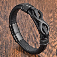 KarmaRipple's Endless Weave Infinity Symbol Design Titanium Steel Balance Leather Buckle Bracelet