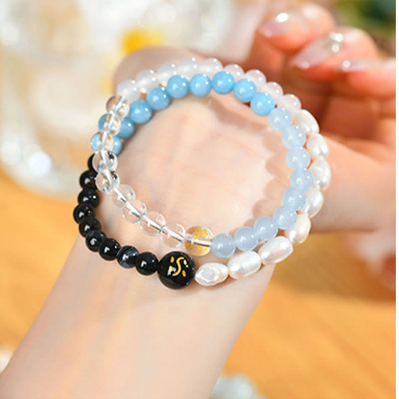KarmaRipple's Five Elements Various Agate Gemstone Pearl Black Onyx Ivory Agate Ivory Gemstone Fortune Bracelet p8
