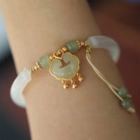 KarmaRipple's Chalcedony Hetian Jade 925 Sterling Silver Auspicious Cloud Ruyi Lock Balance Cuff Half Bracelet Bangle