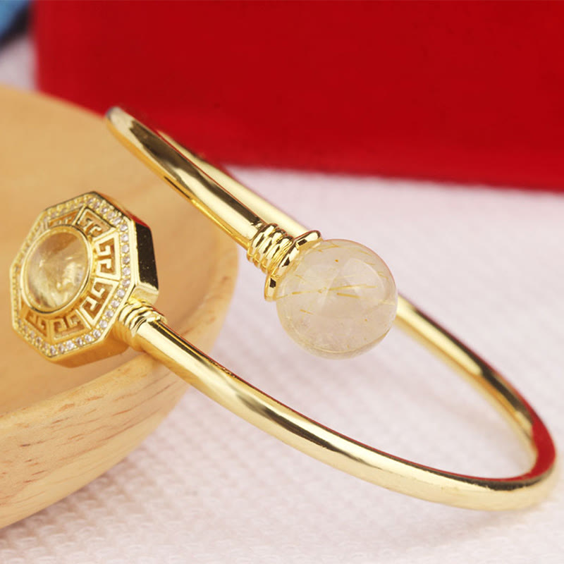 KarmaRipple's Rutilated Quartz Bronze Brass Rotatable Windmill Feng Sheng Shui Qi Courage Bracelet Bangle p11
