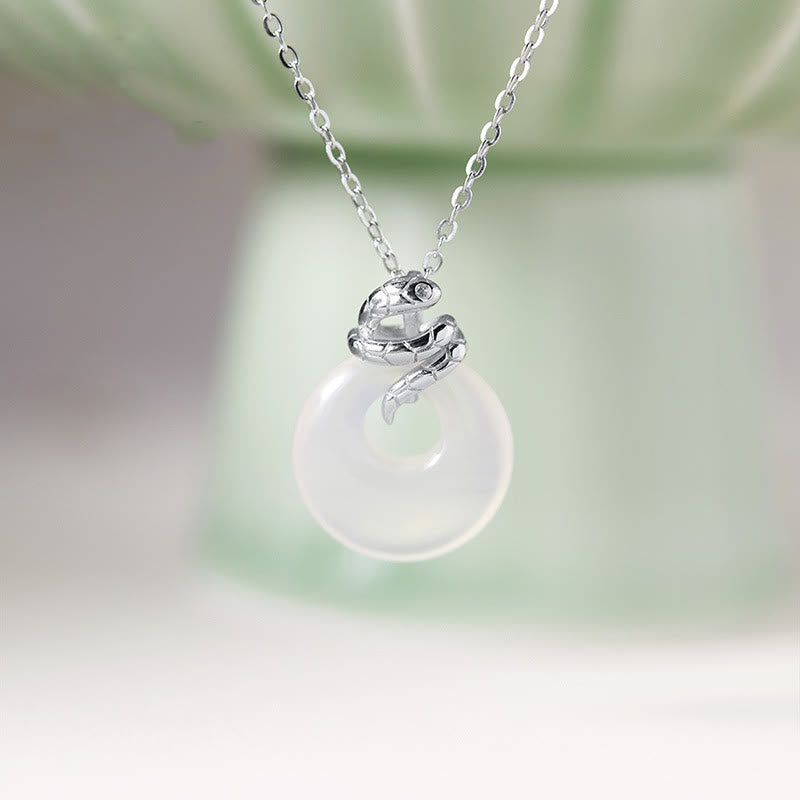 KarmaRipple's Authentic Chalcedony Peace Buckle 925 Sterling Silver Year Of The Snake Positive Pendant Necklace p1