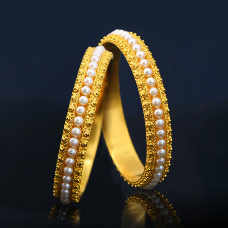 KarmaRipple's Bronze Pearl Balancing Cuff Half Bracelet Bangle p2