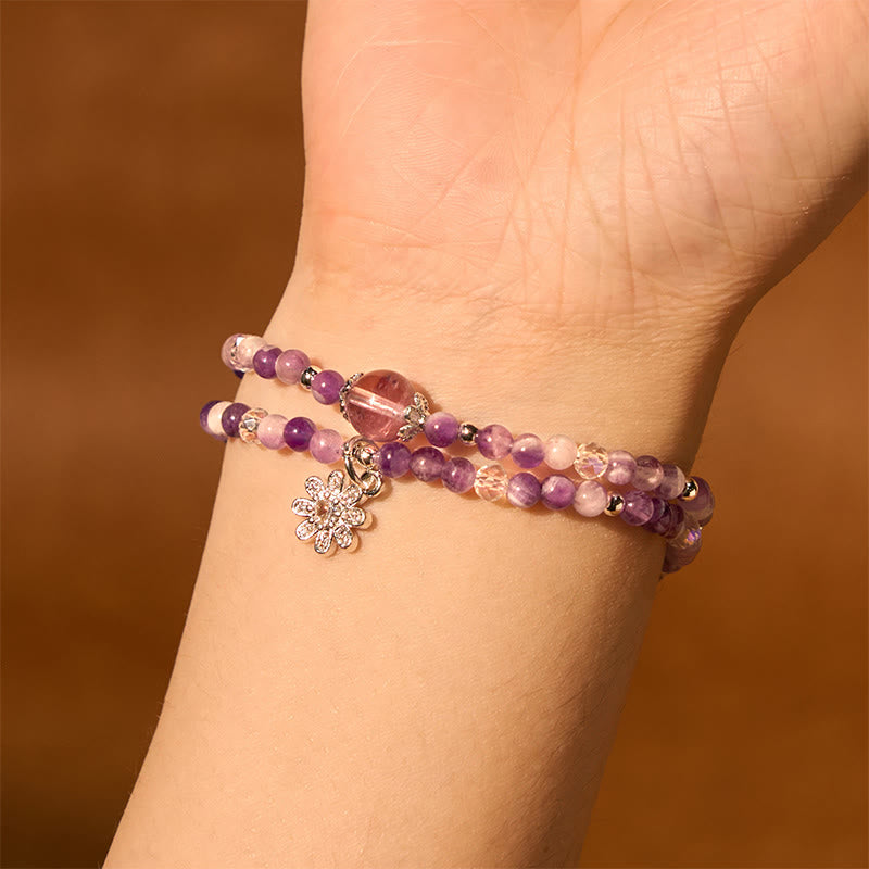 KarmaRipple's Amethyst Gemstone Sunflower Spiritual Awareness Double Wrap Bracelet p3