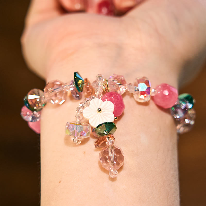 KarmaRipple's Pink Gemstone Green Gemstone Ivory Gemstone Flower Warmth Bracelet p5