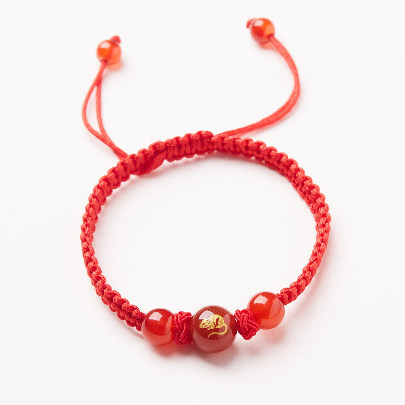 KarmaRipple's Authentic Red Agate Chinese Zodiac Red String Woven Protection Fortune Bracelet p24
