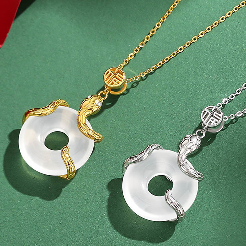 KarmaRipple's Chalcedony Peace Buckle 925 Sterling Silver Fu Character Year Of The Snake Positive Pendant Necklace p5