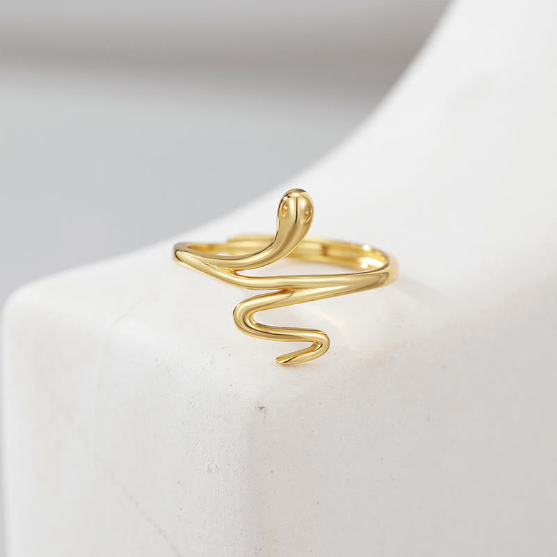 KarmaRipple's 925 Sterling Silver Golden Snake Year Of The Snake Calm Balance Adjustable Ring p9
