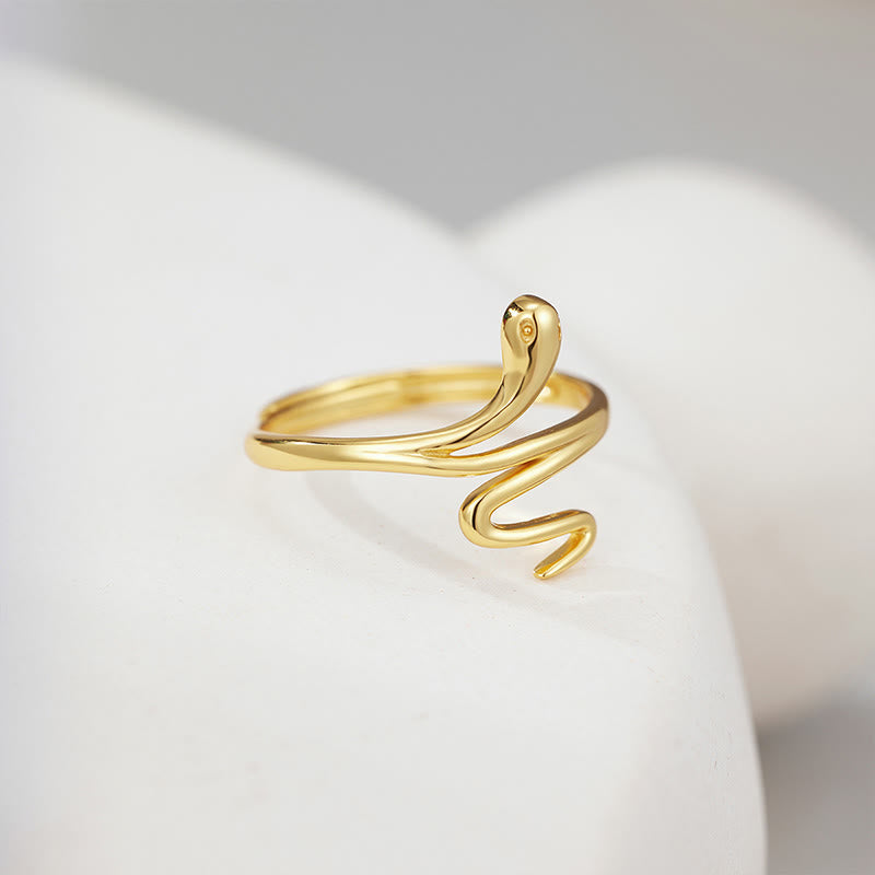 KarmaRipple's 925 Sterling Silver Golden Snake Year Of The Snake Calm Balance Adjustable Ring p2