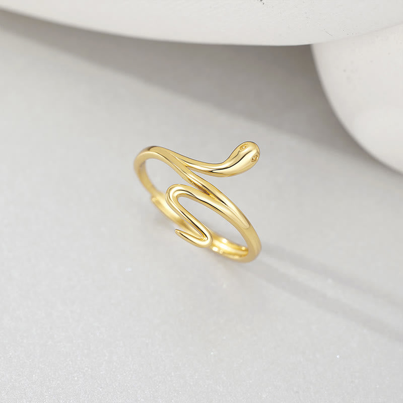 KarmaRipple's 925 Sterling Silver Golden Snake Year Of The Snake Calm Balance Adjustable Ring p4