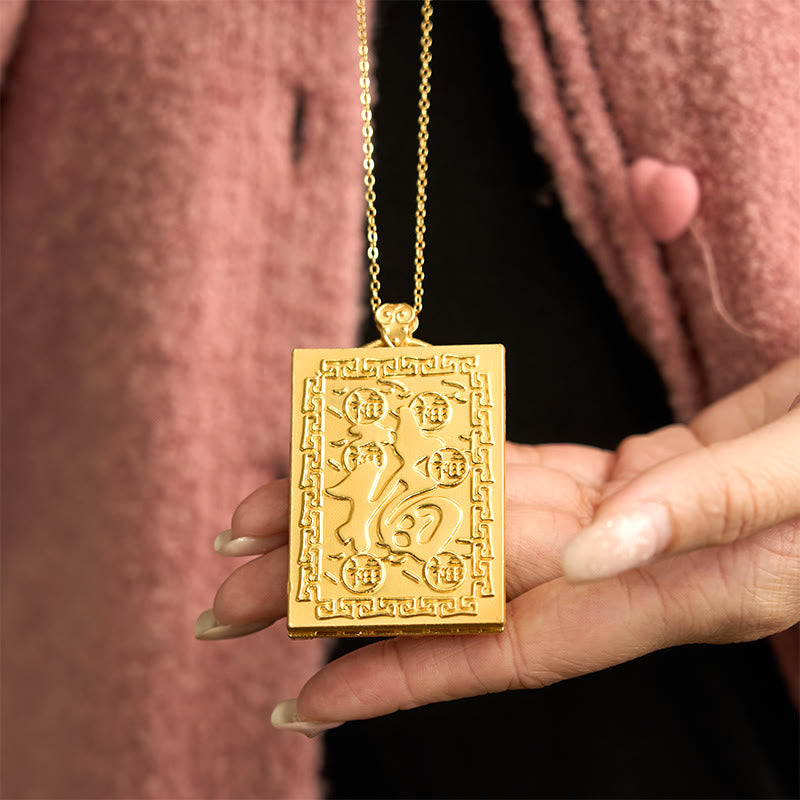 KarmaRipple's Dragon Gold Plated Bronze Hetian Jade Strength Pendant Necklace p5