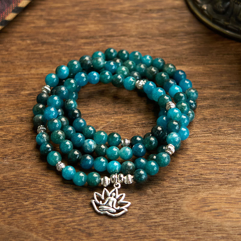 KarmaRipple's 108 Mala Beadwork Apatite Bead Om The Tree Of Life Lotus Buddha Bracelet p3