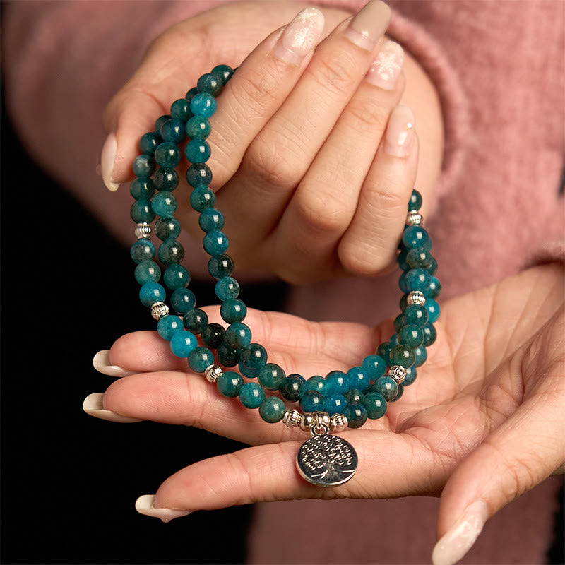 KarmaRipple's 108 Mala Beadwork Apatite Bead Om The Tree Of Life Lotus Buddha Bracelet p11