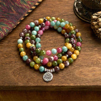 KarmaRipple's 108 Mala Beadwork Multi-layer Authentic Tourmaline Lotus Wisdom Bracelet