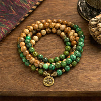 KarmaRipple's 108 Mala Beadwork Authentic Stone Picture Jasper Turquoise Lotus Positive Bracelet