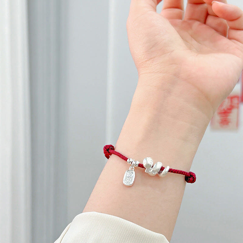 KarmaRipple's Handmade 999 Sterling Silver Year Of The Snake Fortunate Fortune Red String Happiness Woven Bracelet p5