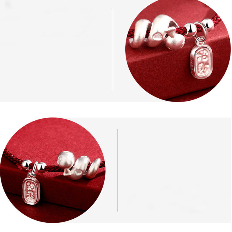 KarmaRipple's Handmade 999 Sterling Silver Year Of The Snake Fortunate Fortune Red String Happiness Woven Bracelet p9