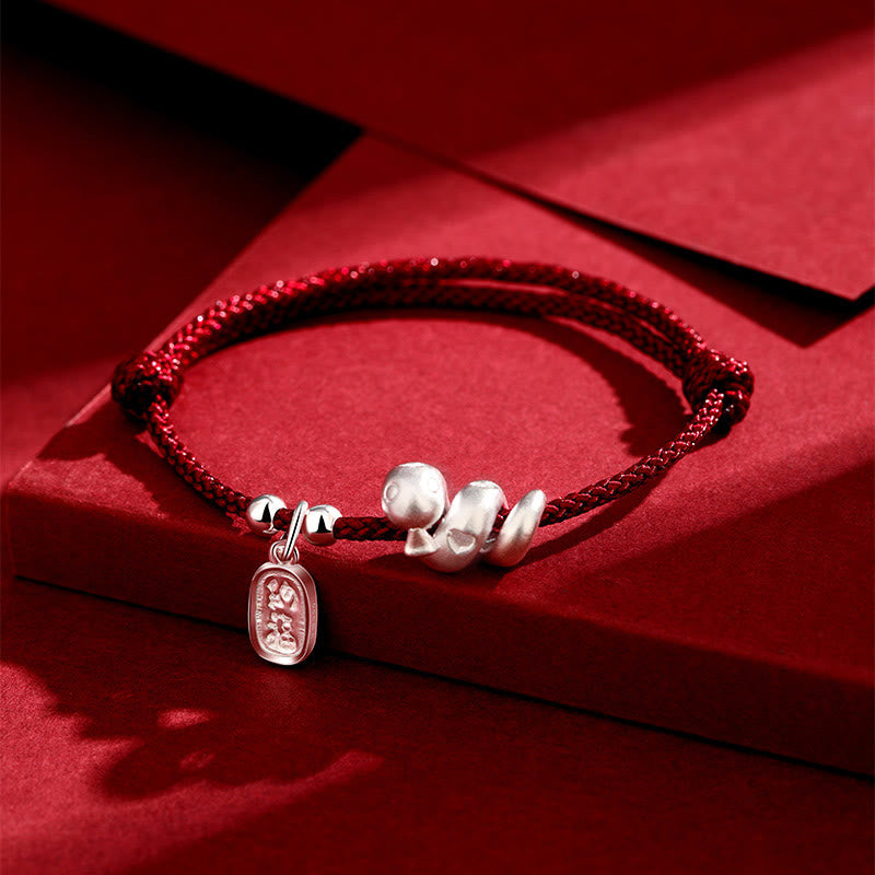 KarmaRipple's Handmade 999 Sterling Silver Year Of The Snake Fortunate Fortune Red String Happiness Woven Bracelet p1
