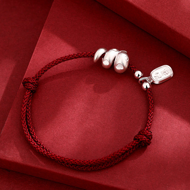 KarmaRipple's Handmade 999 Sterling Silver Year Of The Snake Fortunate Fortune Red String Happiness Woven Bracelet p2