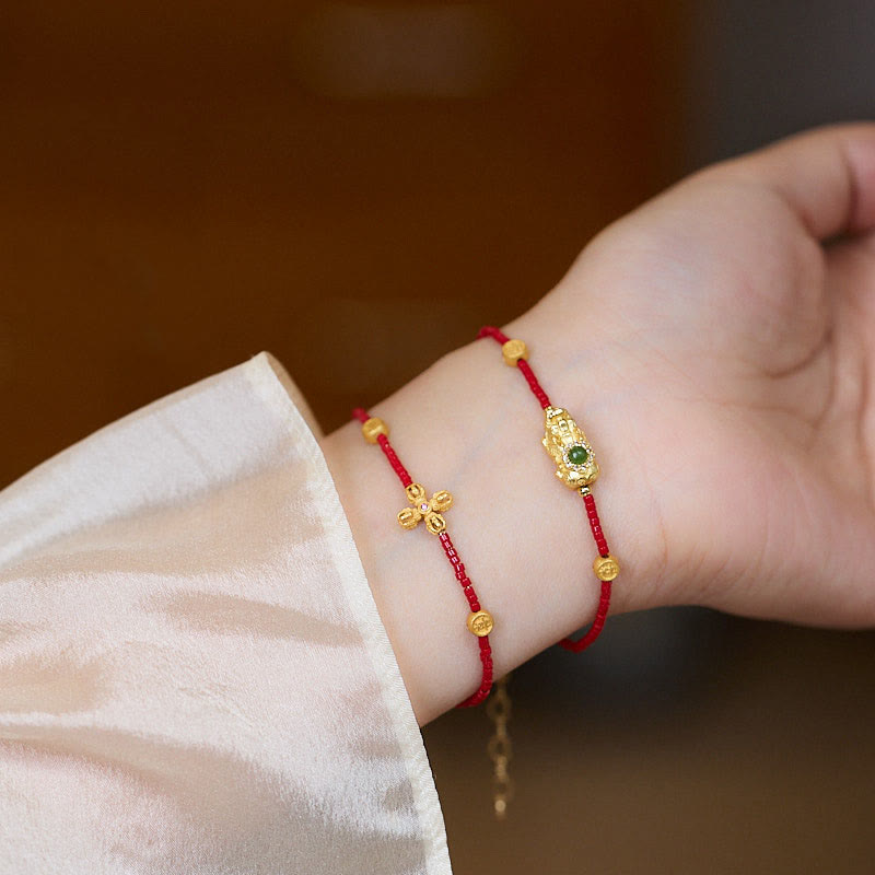 KarmaRipple's 24k Gold Plated 925 Sterling Silver Liuli Glass Bead PiXiu Four Leaf Clover Joy And Happiness Wealth Bracelet p14