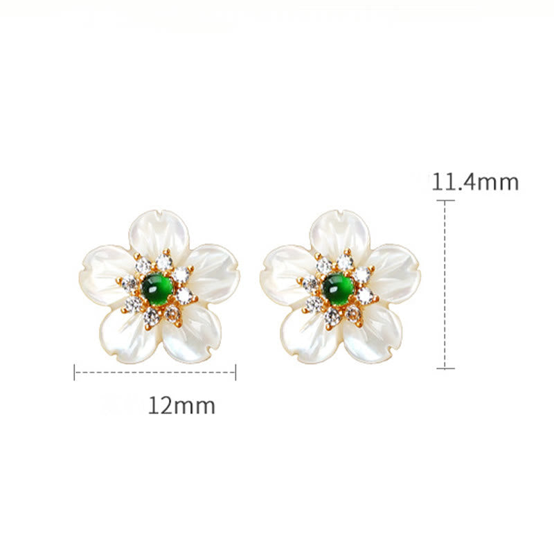 KarmaRipple's 925 Sterling Silver Tridacna Stone Jade Flower Blessing Earrings p9