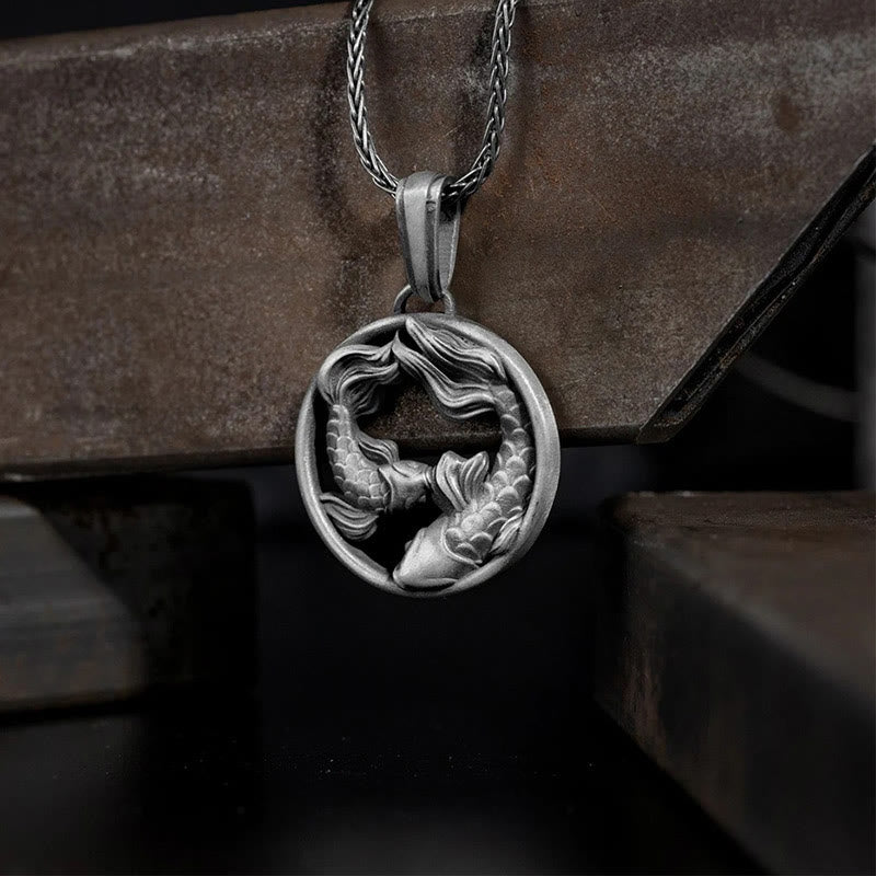 KarmaRipple's Pure Tin Pisces Double Koi Fish Wealth Pendant Necklace p1