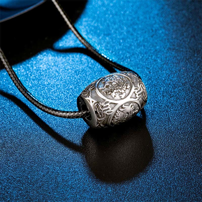 KarmaRipple's Tibetan Om Mani Padme Hum Four Mythical Beasts Titanium Steel Wisdom Pendant Necklace p4