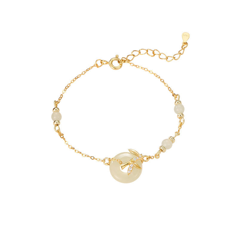 KarmaRipple's Hetian Jade 925 Sterling Silver Cubic Zirconia Peace Buckle Fortune Bracelet p12