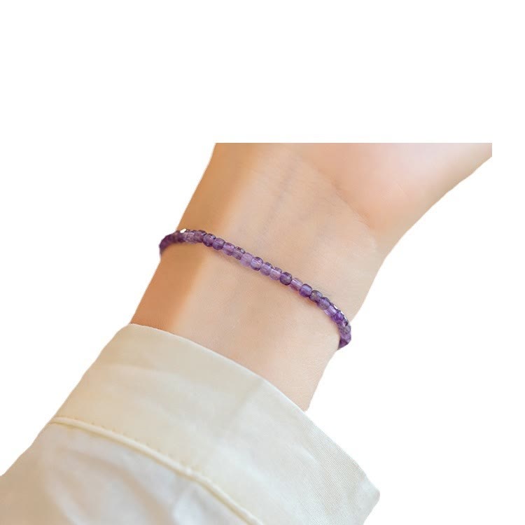 KarmaRipple's 2.5mm Authentic Amethyst Ultra-thin Beadwork 14k Gold Plated Bronze Inner Peace Bracelet p12