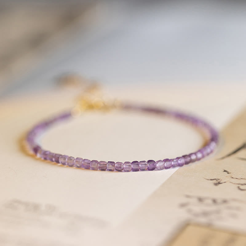 KarmaRipple's 2.5mm Authentic Amethyst Ultra-thin Beadwork 14k Gold Plated Bronze Inner Peace Bracelet p3