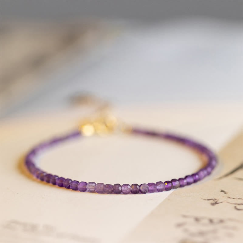 KarmaRipple's 2.5mm Authentic Amethyst Ultra-thin Beadwork 14k Gold Plated Bronze Inner Peace Bracelet p2