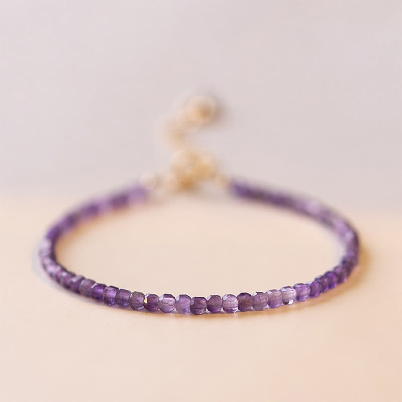 KarmaRipple's 2.5mm Authentic Amethyst Ultra-thin Beadwork 14k Gold Plated Bronze Inner Peace Bracelet p1